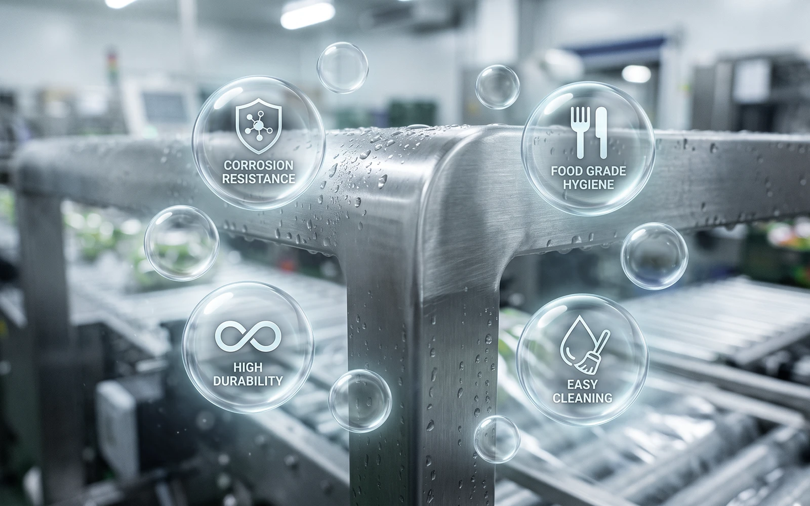 SUS304 stainless steel frame for wet-room cling film wrapping machines with corrosion resistance and hygienic features