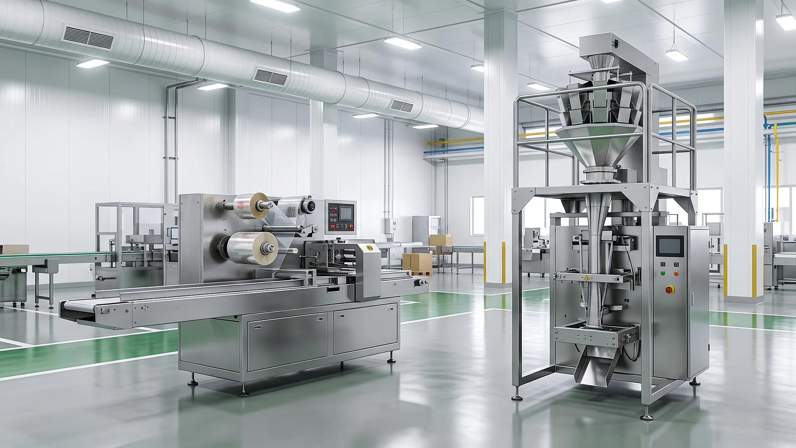 Flow wrapper and vertical form fill seal machines in a clean facility
